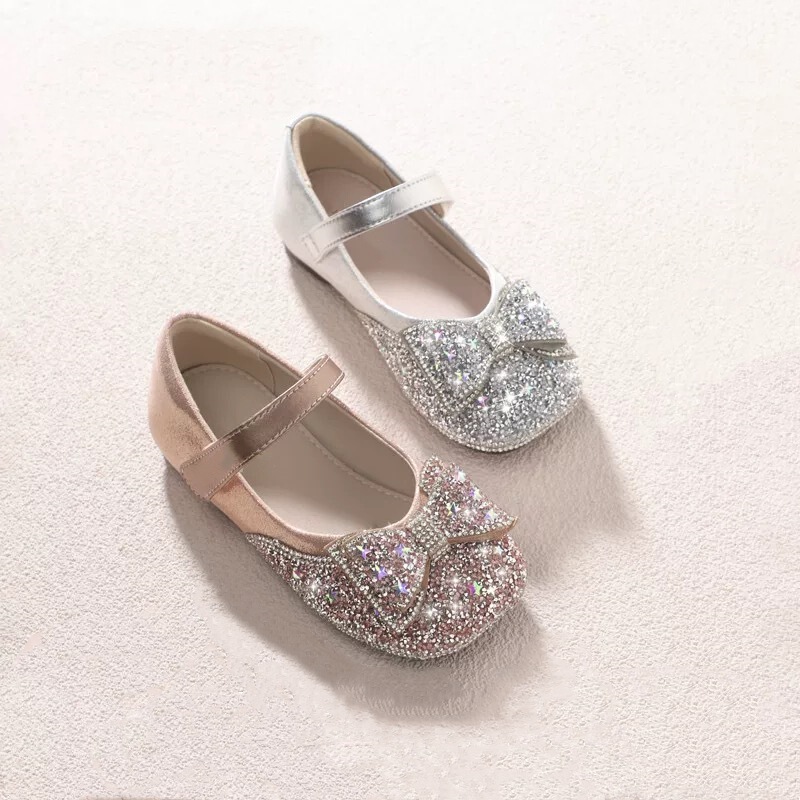 Children's Shoes, Girls' Baby Leather Shoes, 2026 Spring & Fall New Style, Little Girls' Princess Crystal Shoes, Flats-Soled Kidsren's Rhinestone Shoes