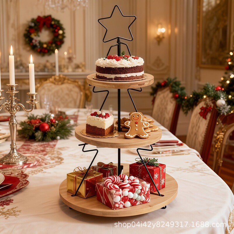 Christmas Tree Shaped Decoration Three-Tier Cake Stand Dessert Bread Plate Afternoon Tea Drink Dessert Stand Cake Tray