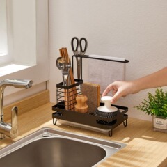 Manufacturer Direct Sale Kitchen Sponge Holder Countertop Shelf No Drill Sink Organizer Sponge and Towel Drying Rack