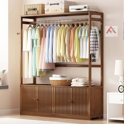 simple and easy Coat rack solid wood bedroom Clothes hanger wardrobe to ground Clothes bag Modern simplicity multi-function household Stands