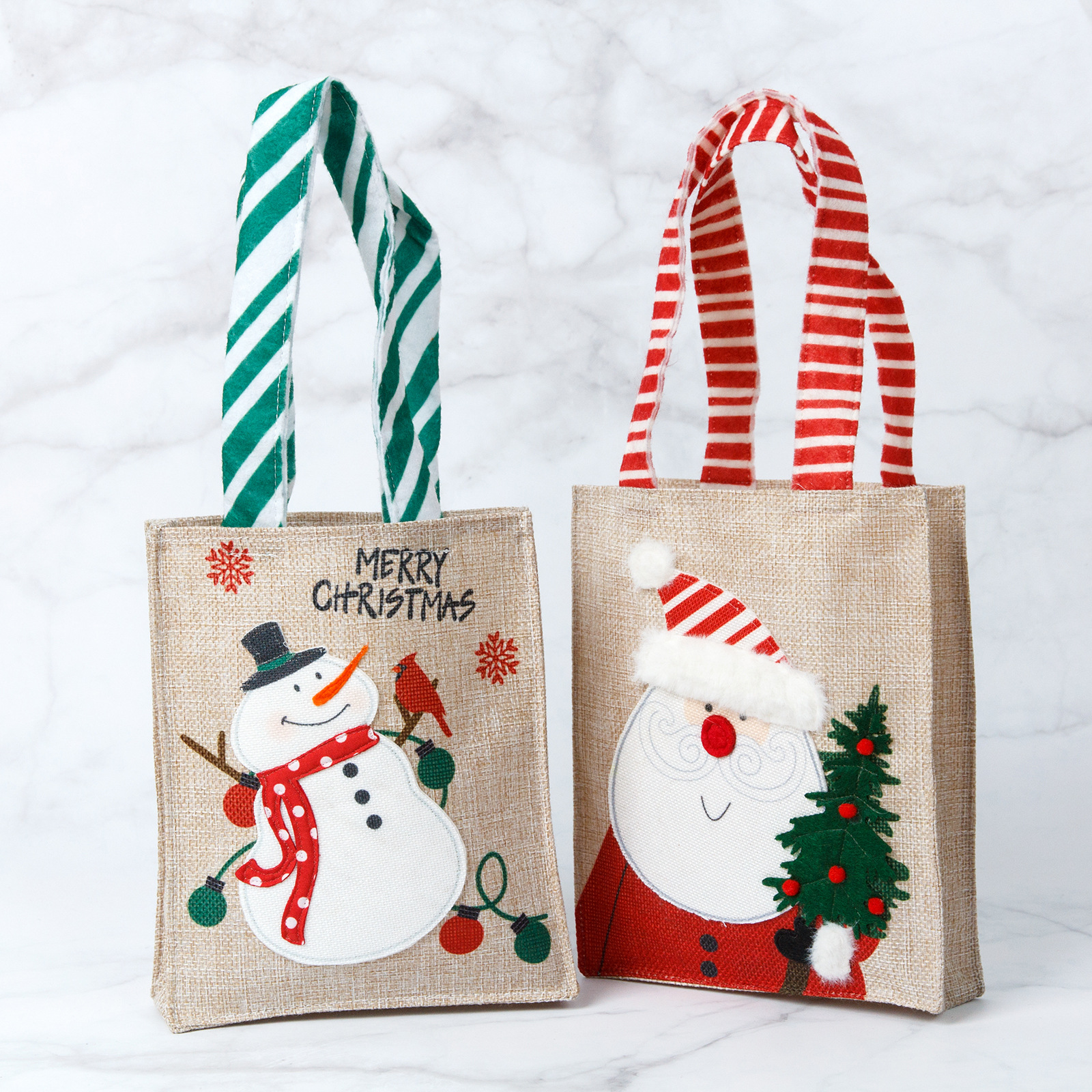 New Christmas Handbag Gift Bag Hessian Cartoon Old Man Snowman Gift Bag Candy Bag Apple Bag Christmas Bag