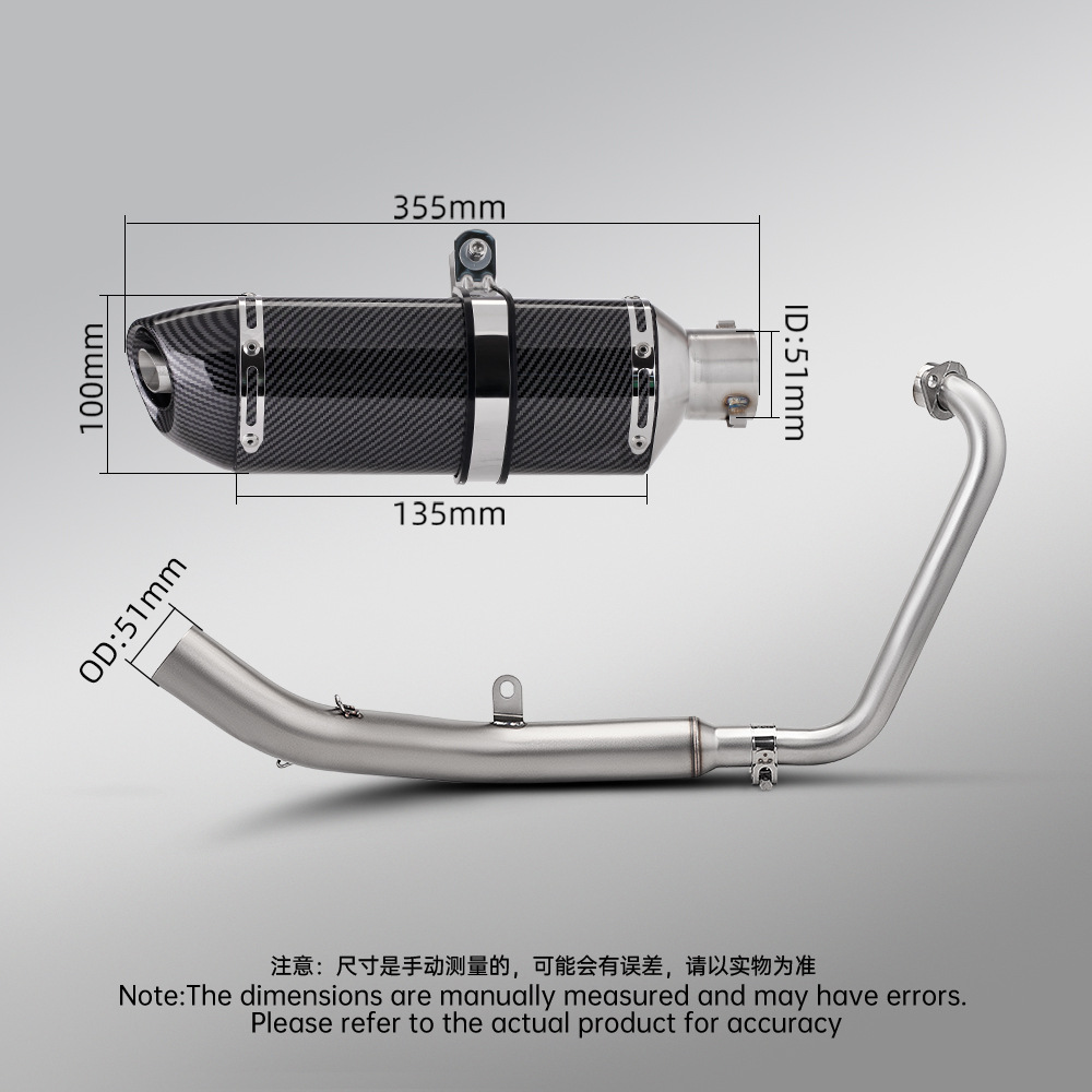 Suitable for Zontes 125Gk Full-Length Exhaust Pipe Modification, Stainless Steel Split Front Section and Hexagonal Tail Section Exhaust Pipe