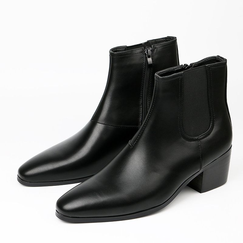 Herrenschuhe Stiefel Herbst- und Winterstiefel Mode Stiefeletten mit hohen Absätzen Kleine quadratische Stiefel mit hohen Absätzen Stiefel Erhöhen Sie die Herrenschuhe mit hohen Absätzen_voghion.com