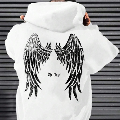 Angel's Wings Printing Male Hoody O-Neck All Match Loose Swe