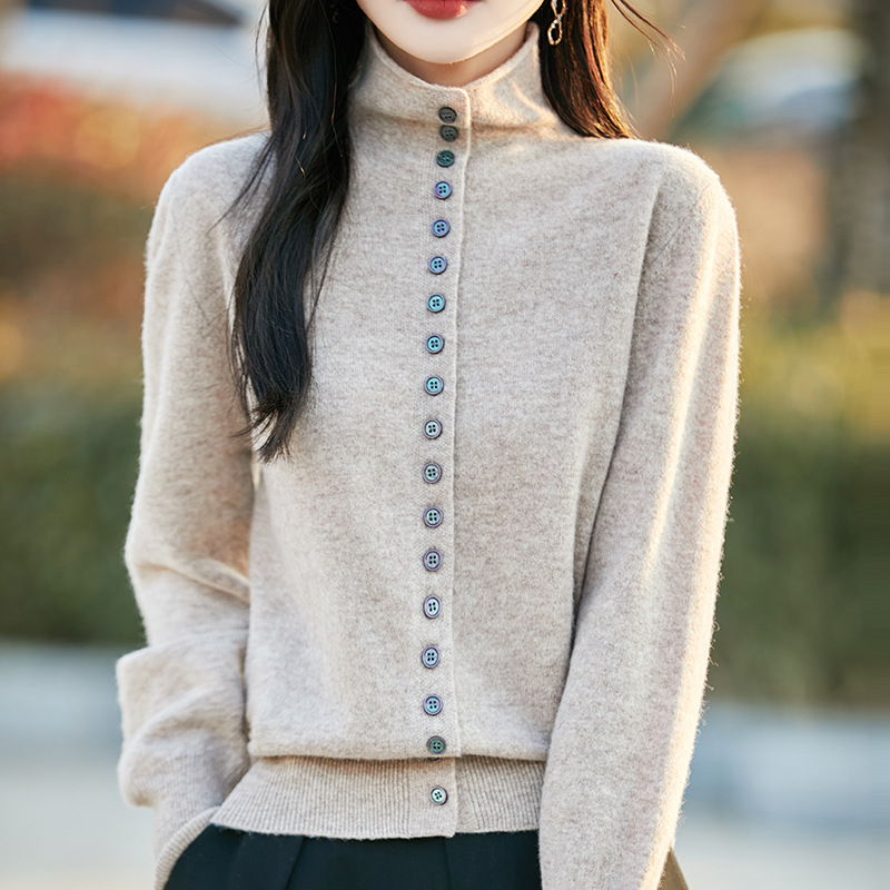 Spring woolen knitted solid cardigan