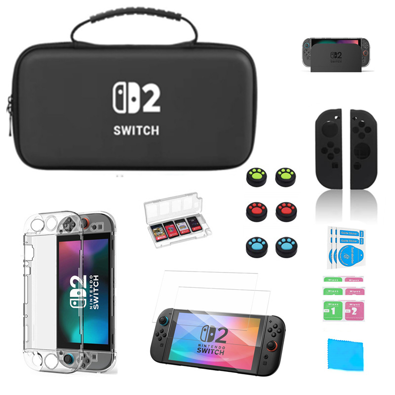 2025 nuevo conjunto de bolsa de almacenamiento switch2 cubierta protectora de caja de cristal switch2 película templada switch2