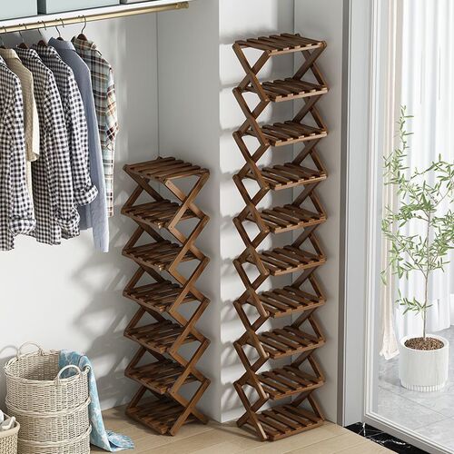 Freestanding foldable shoe rack for entryway, household multi-layer small dormitory narrow storage simple shelf shoe cabinet