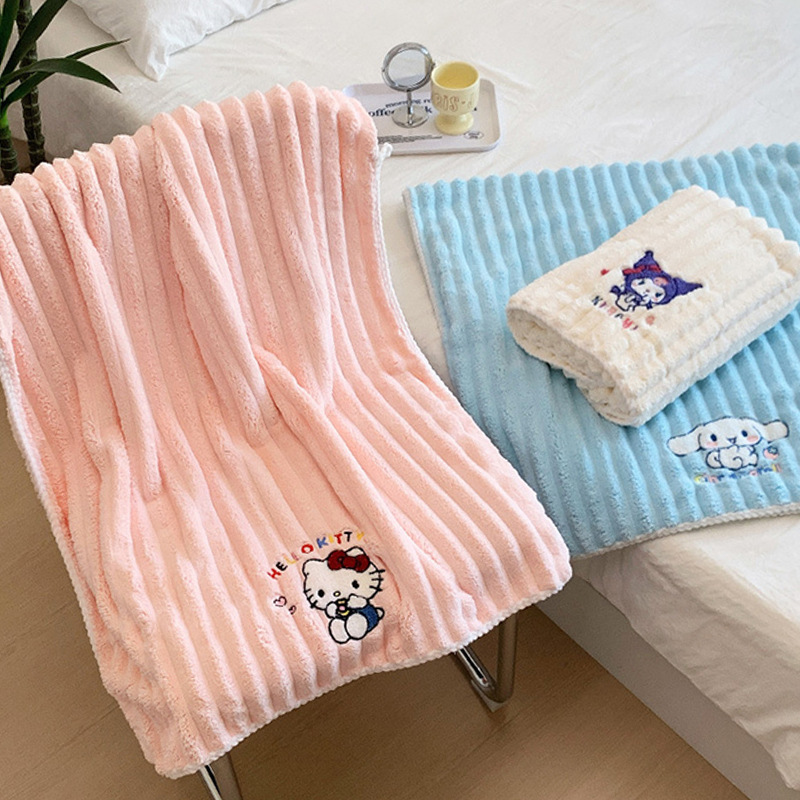 Authentic Cartoon Sanrio Kitty Bath Towel, Cute Coral Fleece, Absorbent, Quick-Drying, Thickened, Suitable for Wrapping after Bathing