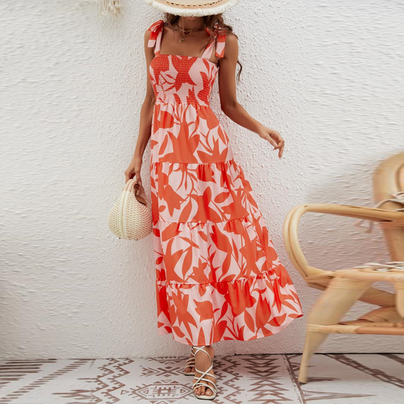 Polyester Fabric Type High Waist Waist Line Wholesale Women's Sexy Printing Polka Dots Solid Color Flower Street Sleeveless Swing Dress