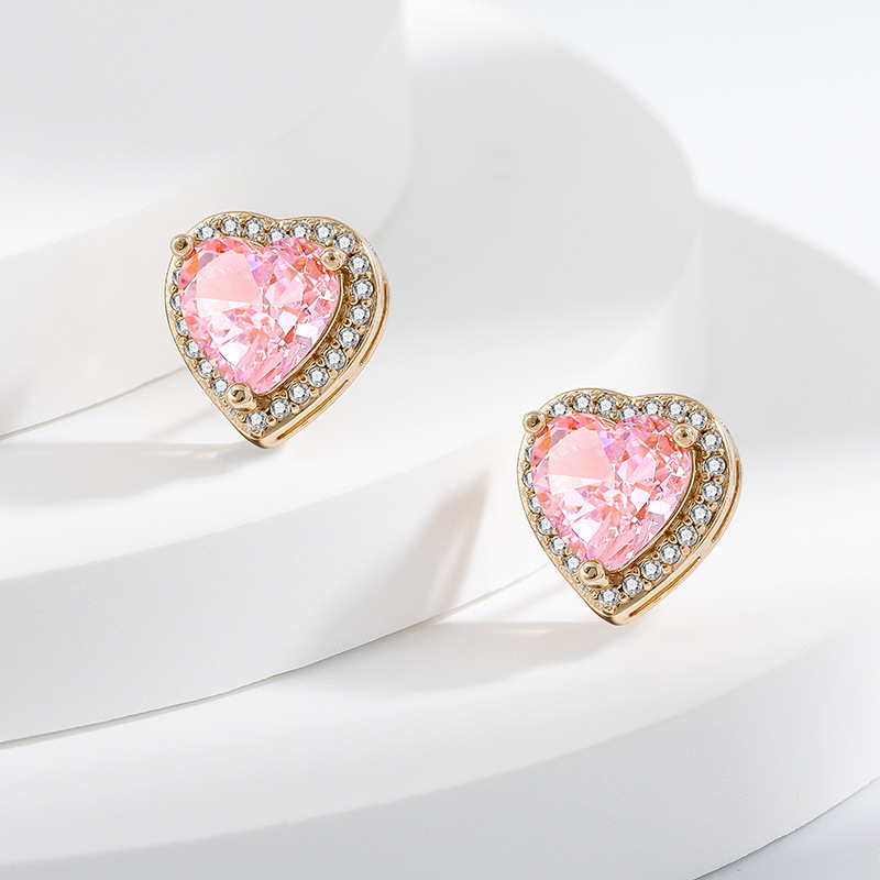 8g Weight Zircon Inlay Material Wholesale Jewelry Elegant Modern Style Heart Shape Copper Zircon Plating Jewelry Set Cable Chain Box Chain