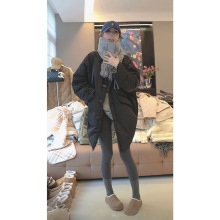 韩系慵懒风黑色翻领棉服外套女冬季新款超好看保暖加厚中长款棉衣