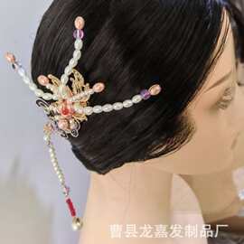 新款防古代cos假发真人发头套对夹古代夹子发卡配饰古风蕾丝头套