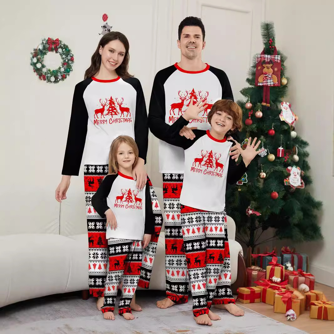 Robe de famille de Noël imprimée, pyjama, robe de maison, lettres de flocon de neige, Père Noël, cerf_voghion.com