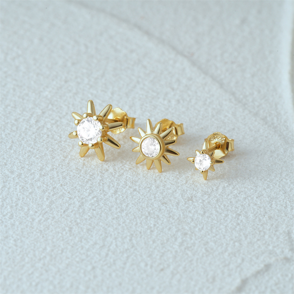 3 Pieces Set IG Style Simple Style Shiny Star Plating Inlay Sterling Silver Zircon Ear Studs display picture 4