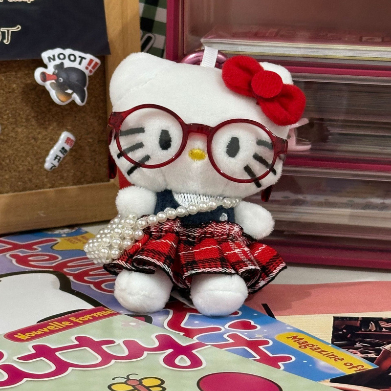 黑色草帽kitty帽宝宝挂件爱心扣公仔玩偶可爱赫本风挂饰钥匙扣|undefined