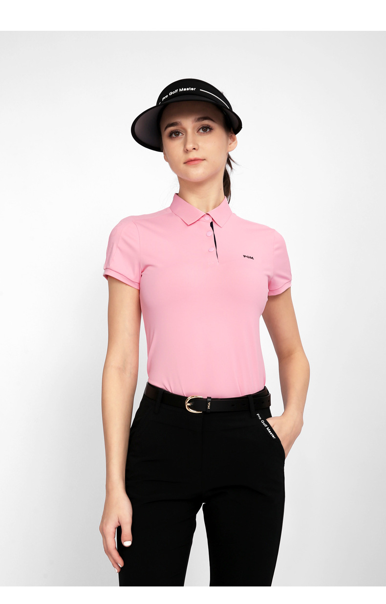 Áo thun ngắn tay golf nữ giảm béo, chất liệu thoáng khí nhanh khô — YF556-Áo màu hồng, YF556-Áo màu trắng, YF556-Áo màu xanh nước biển, KUZ149-Quần màu xanh nước biển chi tiết 8