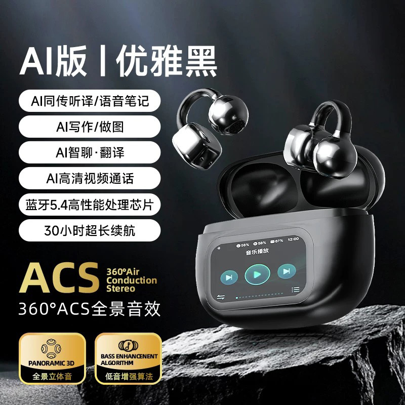 Auriculares Bluetooth G08 HY-C02 – traducción inteligente, clip para oreja, pantalla a color, compatibles con Miniso