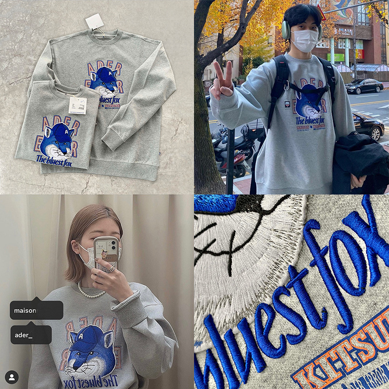ader h韩国潮牌卡通大狐狸刺绣限定宽松休闲男女圆领卫衣