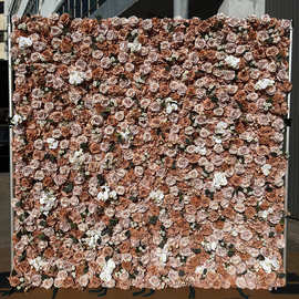 婚庆秋色花墙路引花仿真花户外t台婚礼现场咖色花艺布置