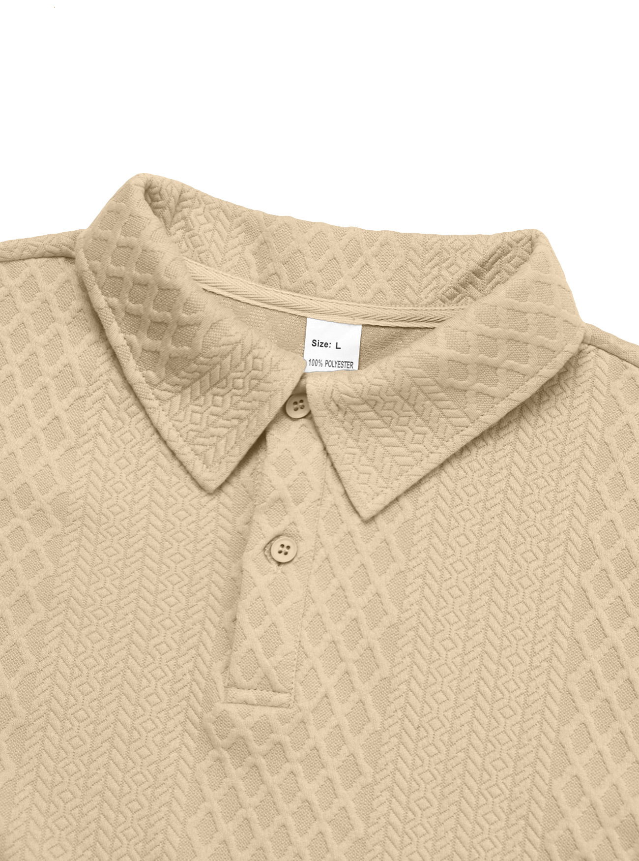 26 Cross-Border European And American Men's Textured Jacquard Solid Color Button New Polo Shirt Turn-Down Collar_voghion.com