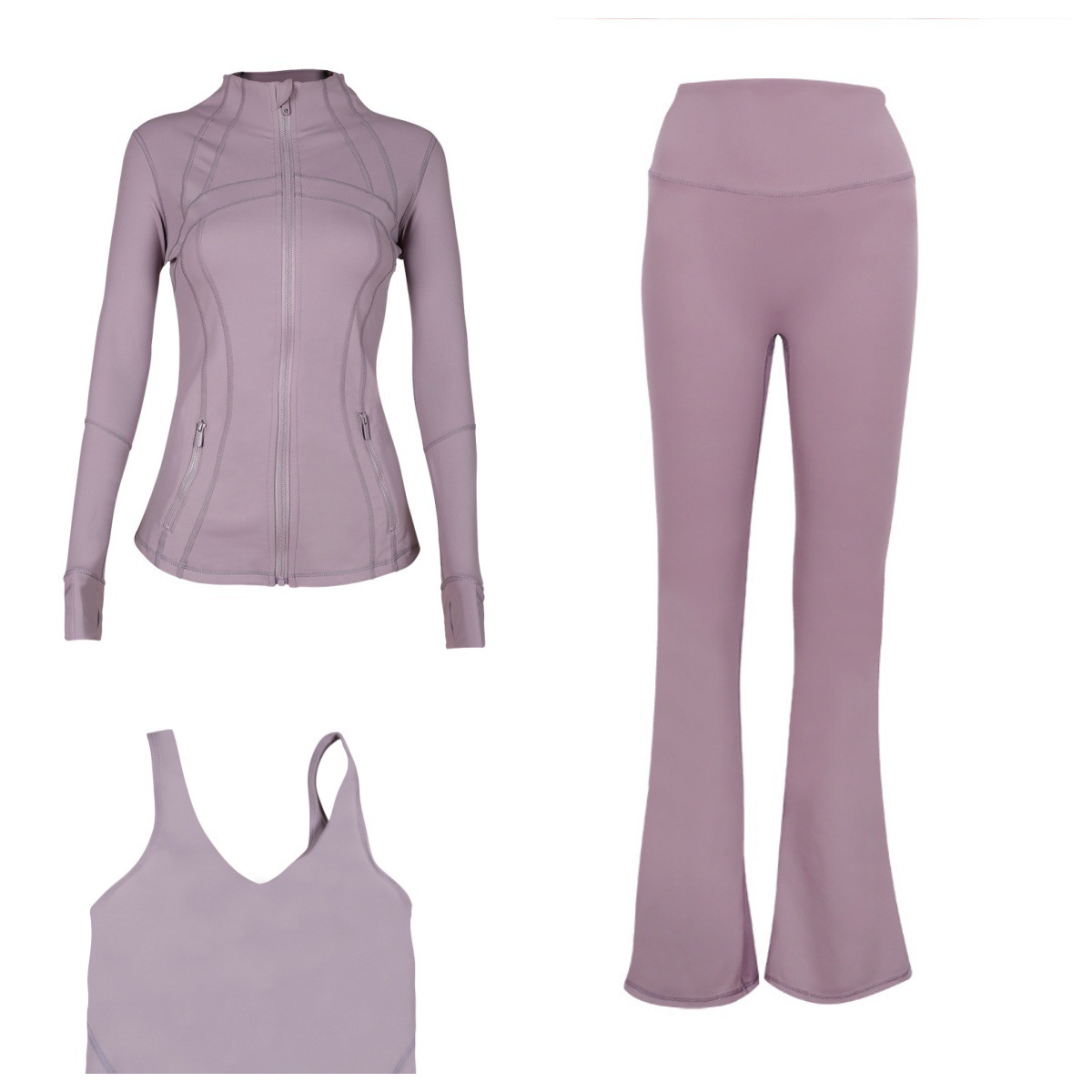 Flared Pants Jacket U Back Bra Sports Set 3 Piece Fitness Run Yoga Women's Clothing Workout Gym Fitness Running Yoga Set_ecoleips.com