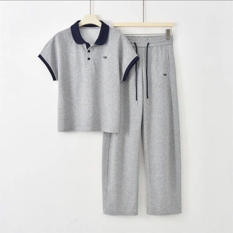 98% Cotton Fashionable Sports Style Casual Suit for Women 2026 Summer New Style Shirt and Wide-Leg Sweatpants Two-Piece Set 98% Cotton Fashionable Sports Style Casual Suit for Women 2026 Summer New Style Shirt and Wide-Leg Sweatpants Two-Piece Set