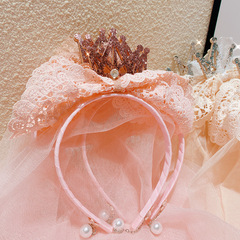 3297公主風蕾絲皇冠兒童發箍甜美仙女氣質束髮拍照頭箍髮飾高級感