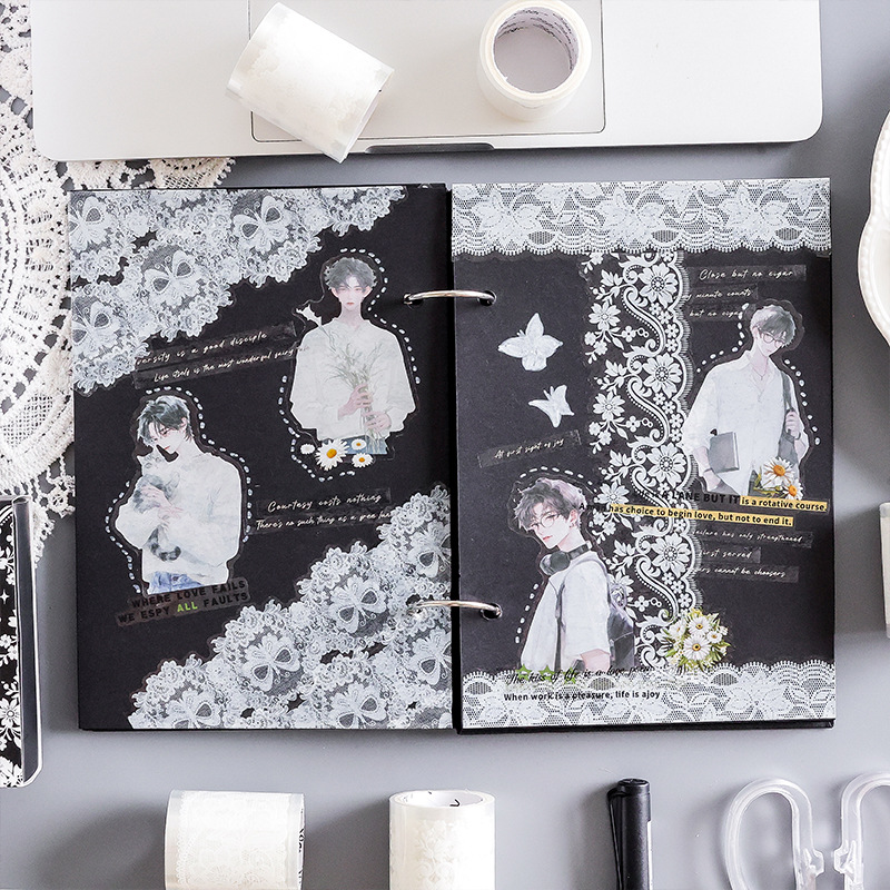 Qimeng Flower Series Encaje Encaje Tema Pet Caja de cuentas de mano Cinta de bricolaje Material de cuentas de mano Decoración de diario