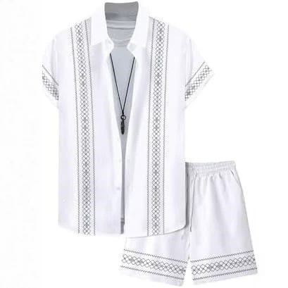 2026 Summer Men's Floral Short Sleeve Buttoned Vacation Shirt Drawstring Beach Shorts Set Cross-Border Europe and America Global
