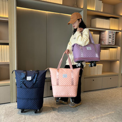 旅行包大容量滾輪待產住宿健身收納衣物包菱格出差便攜手拎行李包