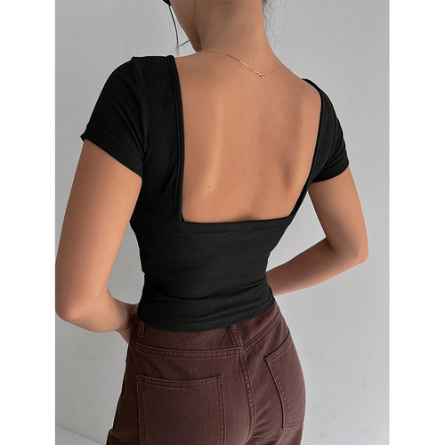 KELICOPY Yoga Top with Semi-Fixed Cups, Western-Style Outerwear Sport Short-Sleeve T-Shirt for Women, Breathable Fitness Top