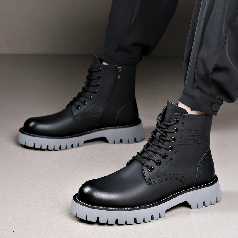 Martens, demi-season high fleece boots for leisure, genuine leather