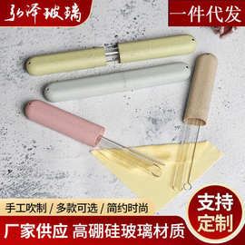 厂家供应高硼硅透明玻璃吸管直管弯管牛奶果汁彩色套装环保材质