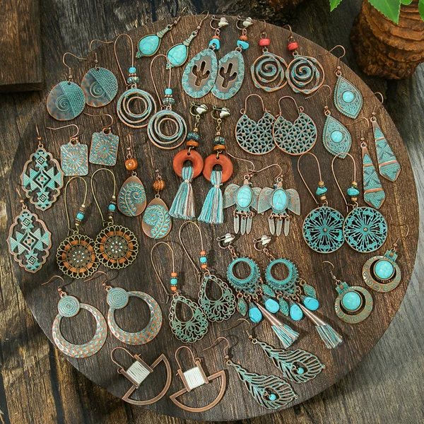 End Jewelry Cross-border Retro Earrings Multi-piece Set Ethnic Style Distinctive Geometric Tassel Bohemian Ear Jewelry