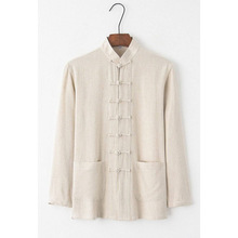 棉麻唐装中式长袖男士中国风复古宽松汉服太极上衣禅服居士服批发