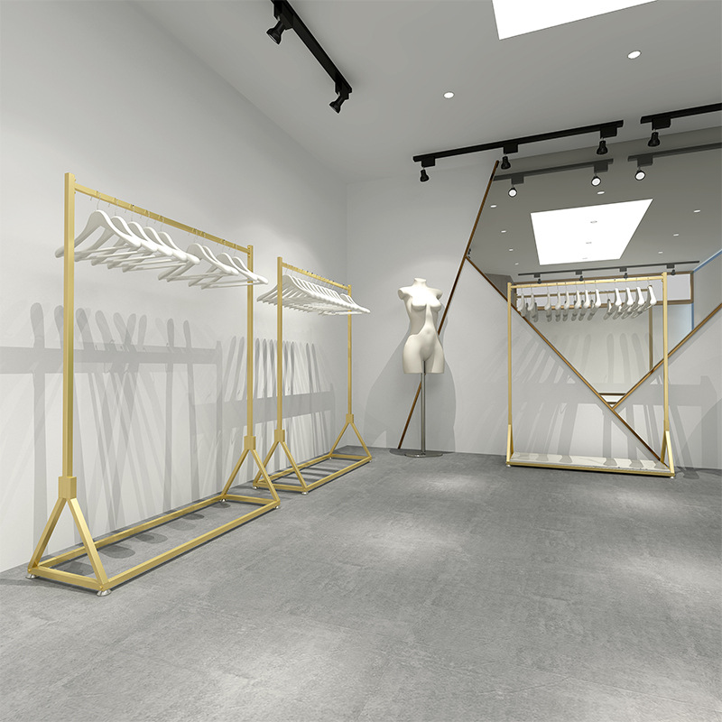 服装店金色落地式展示架女装货架简约衣服架子店铺陈列挂衣架