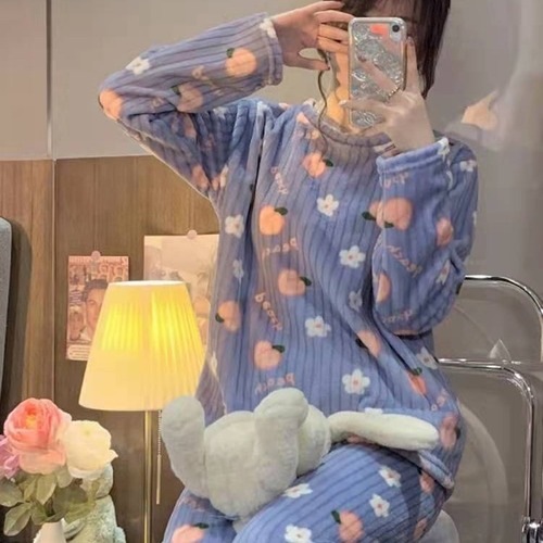 Autumn/Winter coral velvet flannel cute fashionable long-pant home suit set for women