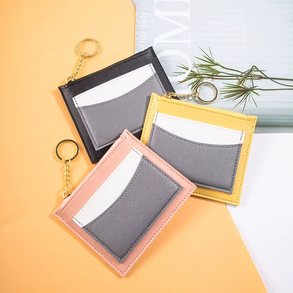 Carefully Selected Mini Patchwork Women's Wallet with Multiple Card Slots, Zipper Card Holder, Keychain, Coin Purse, Card Clip, and Color-Blocking Design