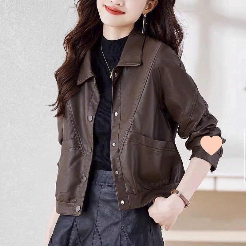 Trendy Fashion Leather Jacket for Women, Autumn New Retro Short Biker Jacket, Stylish High Street Versatile Top