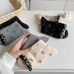 秋の女性用ソックス新しいレトロなリボンカーリング小花柄jkレディースソックスインスタイルコーマ綿パイル綿ソックス