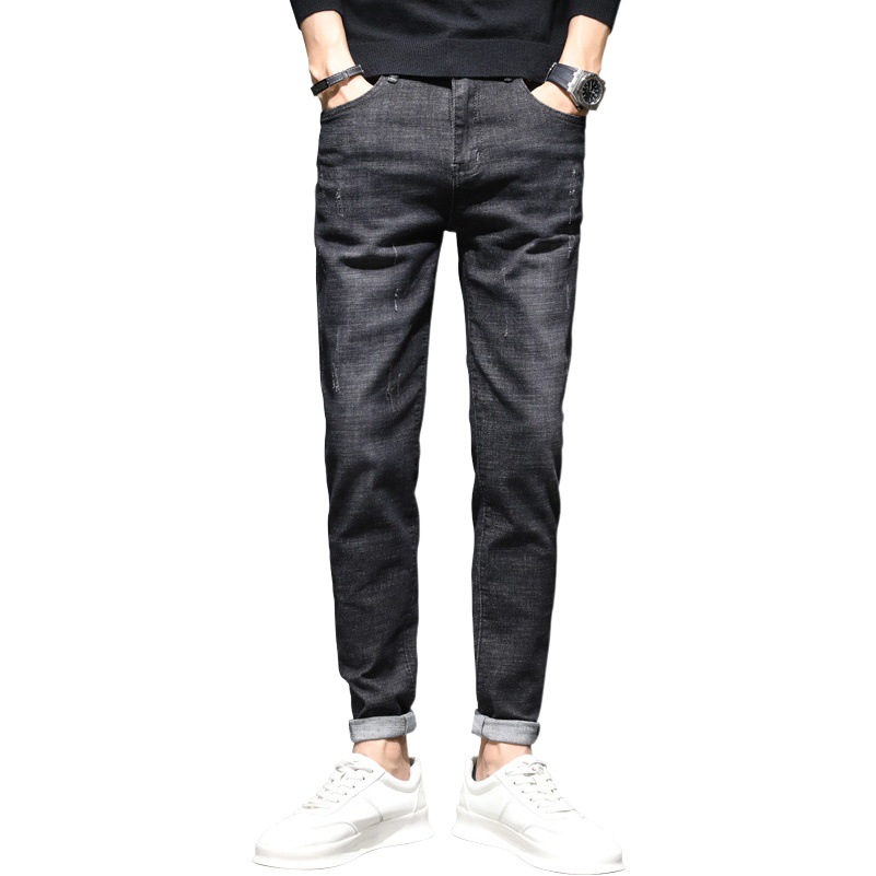 Four Seasons empuje principal TikTok pantalones vaqueros elásticos de los hombres populares jóvenes estilo coreano SLIM-Fit adelgazamiento gato barba caballo Pantalones