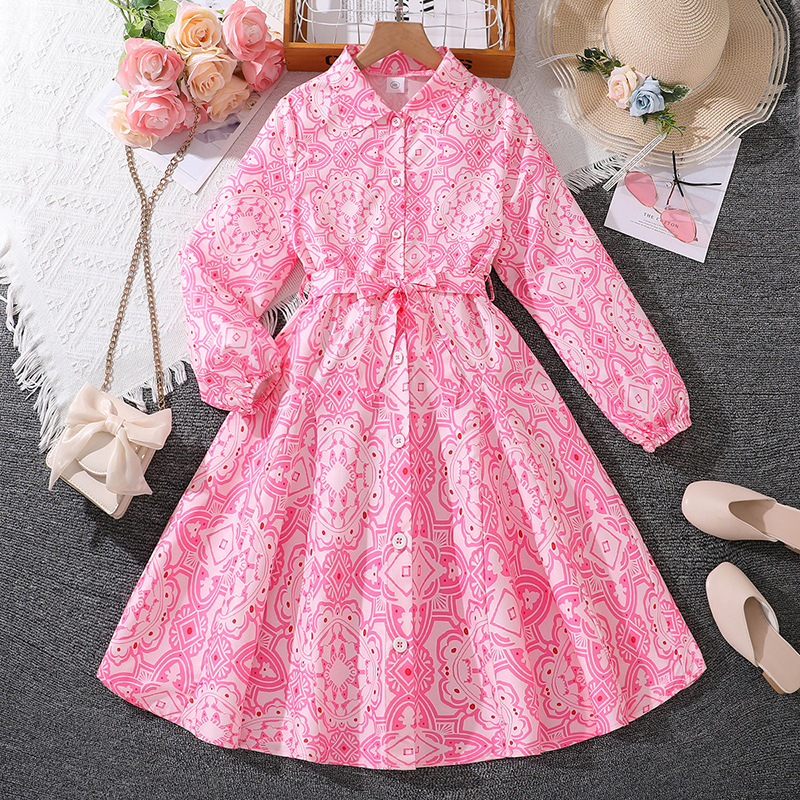 2024 Herbst Neues Produkt Heißer Verkauf Bedrucktes Langarmkleid für Mädchen_voghion.com