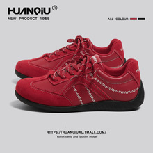 环球内增高德训鞋女款2025新款秋季红色赛车鞋子学生女鞋休闲板鞋