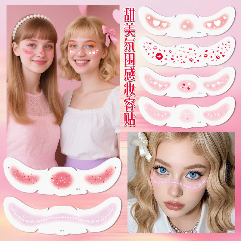 Cross-Border New Product Sweet Pink Makeup Face Stickers High-End Love Lips Star Girl Party Temporary Tattoo Stickers