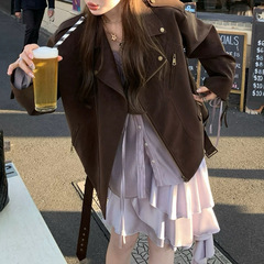 博西雅之约 重工面料机车皮衣外套女气质时髦感夹克上衣
