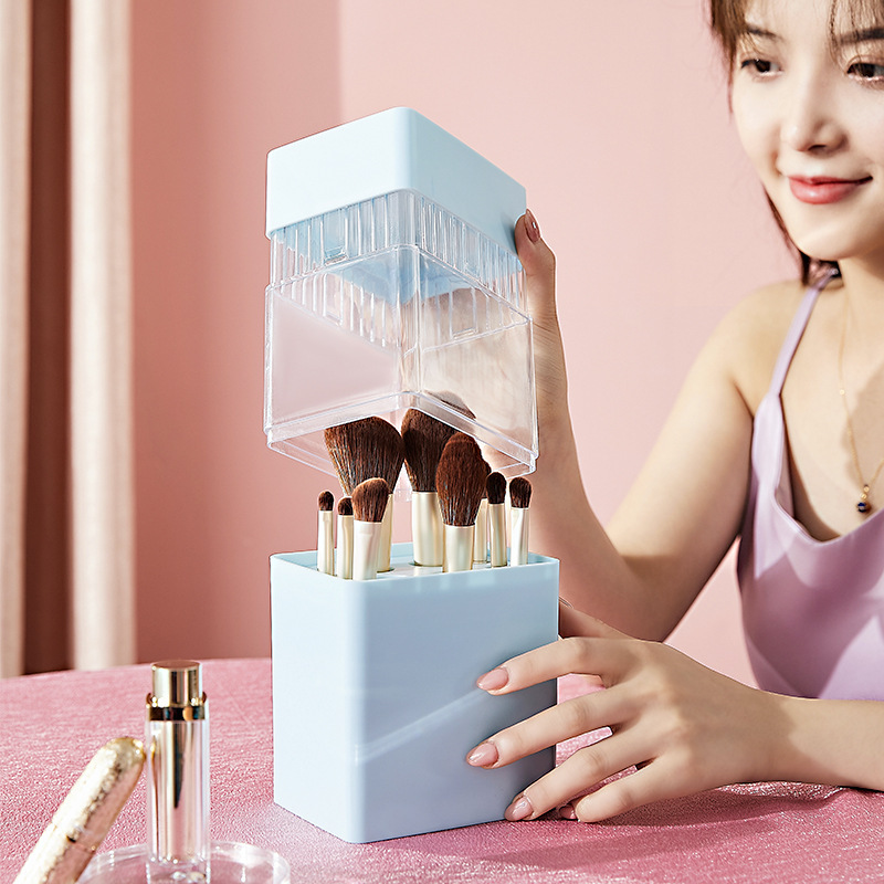 透明防塵美妝刷筒梳妝台桌面刷具眉筆收納盒簡約風格化妝刷收納桶