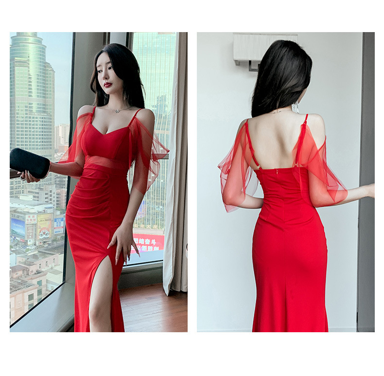 5300女装性感低胸一字肩连衣裙紧身长裙礼服夜场风中长裙-阿里巴巴