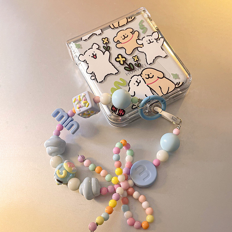 Yellow White Puppy for Huawei Folding pocket2 Phone Case P60Pocket with Lanyard P50PocketS Silicone Flip4 Samsung Zflip5 Premium Hard Case oppofindn3flip