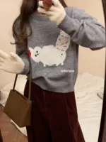 New Year Embroidered Cat Jacquard Sweater