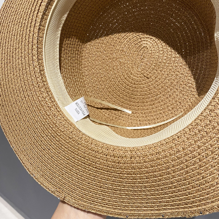 Summer Retro Large Brim Sunscreen Pearl Straw Hat display picture 8